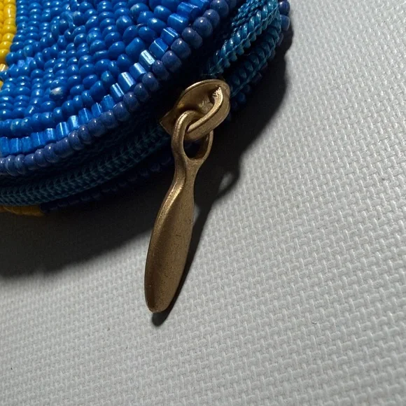 Mary Frances Blue and Yellow Beaded Heart Coin Pouch - Picture 7 of 7